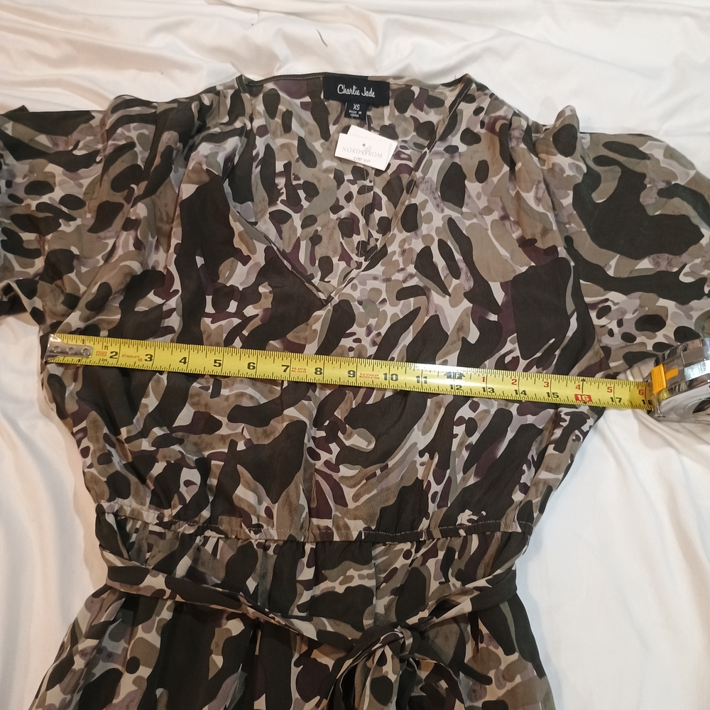 NWT Women's Anthro Charlie Jade Belted Camouflage Dress V Neck Size XSmall - Picture 7 of 8